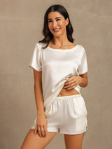 [White] SilkSilky  Short Sleeve Round Neck Women's Pajamas 003