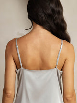 [Silver] SilkSilky  19Momme Stretch Silk Charmeuse Spaghetti Strap Cowl Neck Camisole Top 005