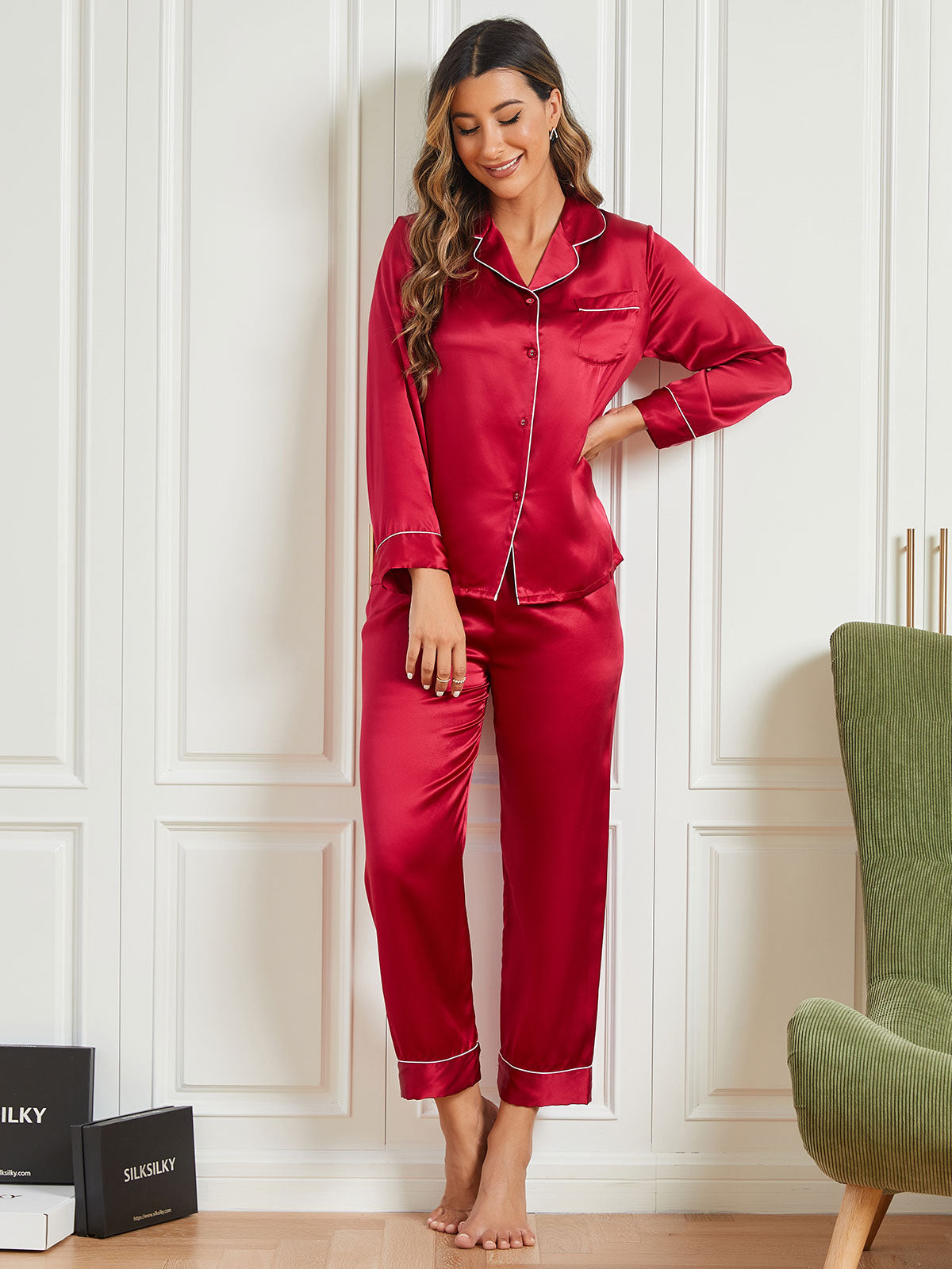 Silksilky Long Sleeve Silk Sleepwear Silk Pajamas for Her – SILKSILKY