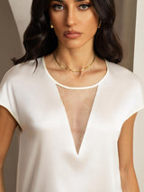 [White] SilkSilky  Cap Sleeve Round Neck Women's T-Shirt 005