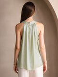 SilkSilky  19Momme Silk Blend Sleeveless Womens T-Shirt LightGreen 002