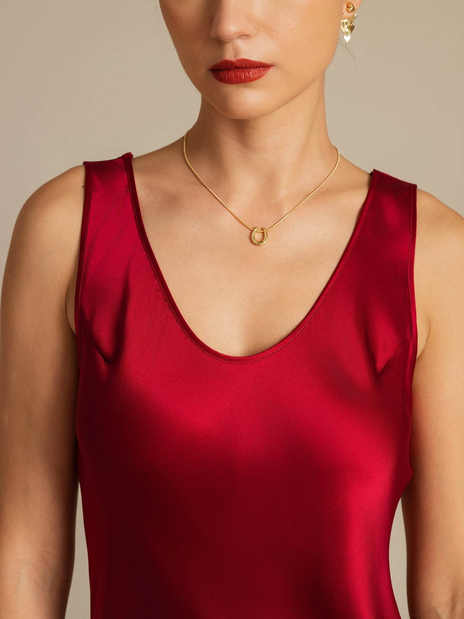 [Wine] SilkSilky  Pure Silk Round Neck Nightgown 004,