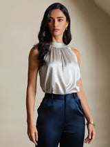[Light Gray] SilkSilky  Sleeveless Halter Women's T-Shirt 001