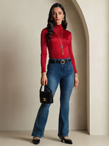 [Wine] SilkSilky  Silk Jersey Long Sleeve Turtle Neck Women's T-Shirt 007