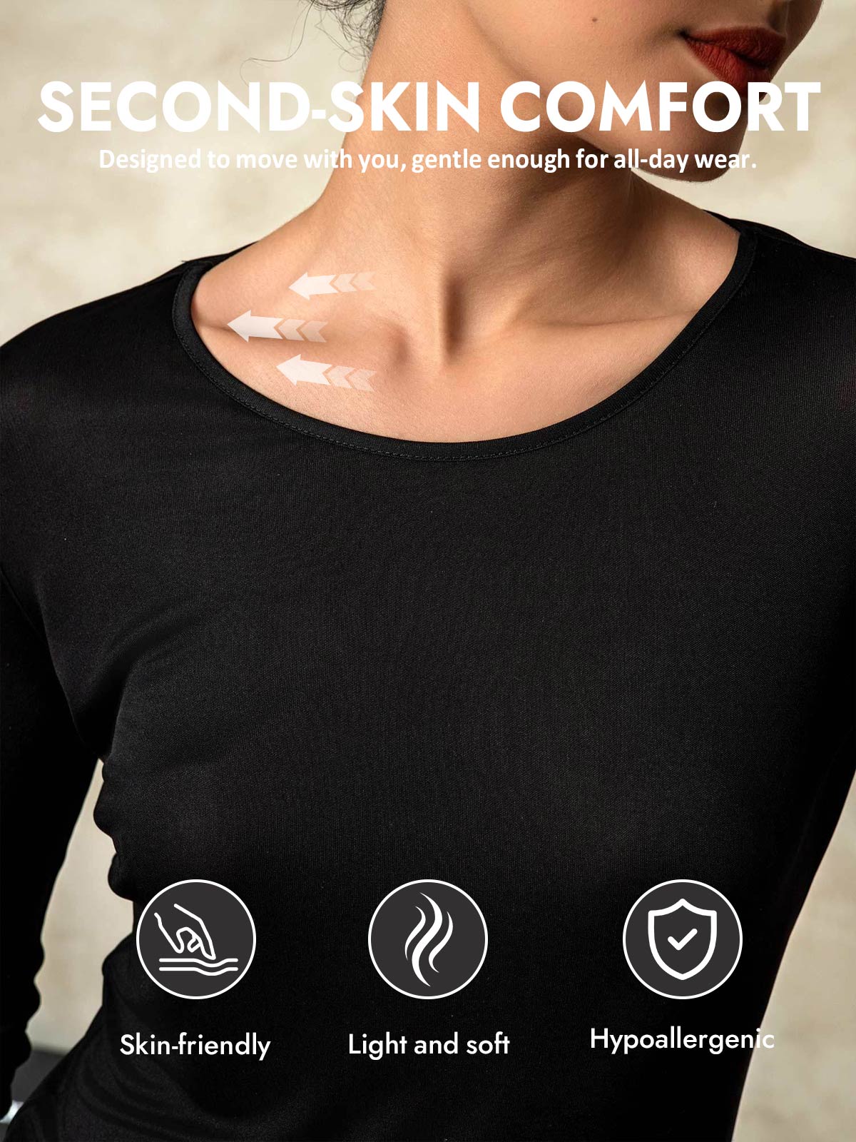 [Black] SilkSilky  Silk Long Sleeve Round Neck Long Johns 003