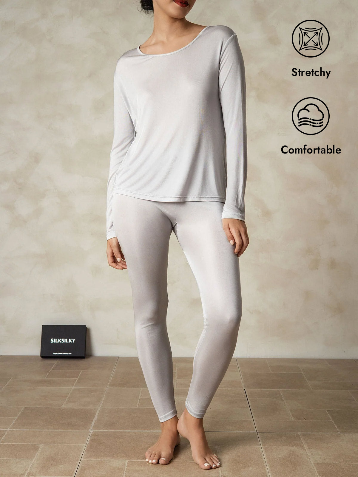 [Silver] SilkSilky  Silk Long Sleeve Round Neck Long Johns 001