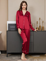 [Dark Red] SilkSilky  Long Sleeve Notch Collar Women's Pajamas 004