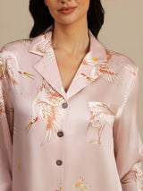 [Pink] SilkSilky  Long Sleeve Lapel Collar Nightshirt 005