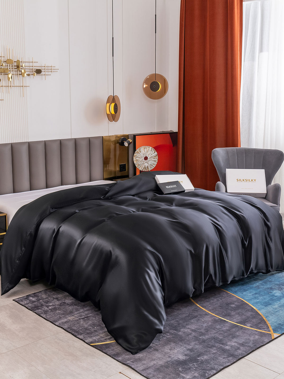 SilkSilky US 19Momme Pure Silk Duvet Cover Black 001