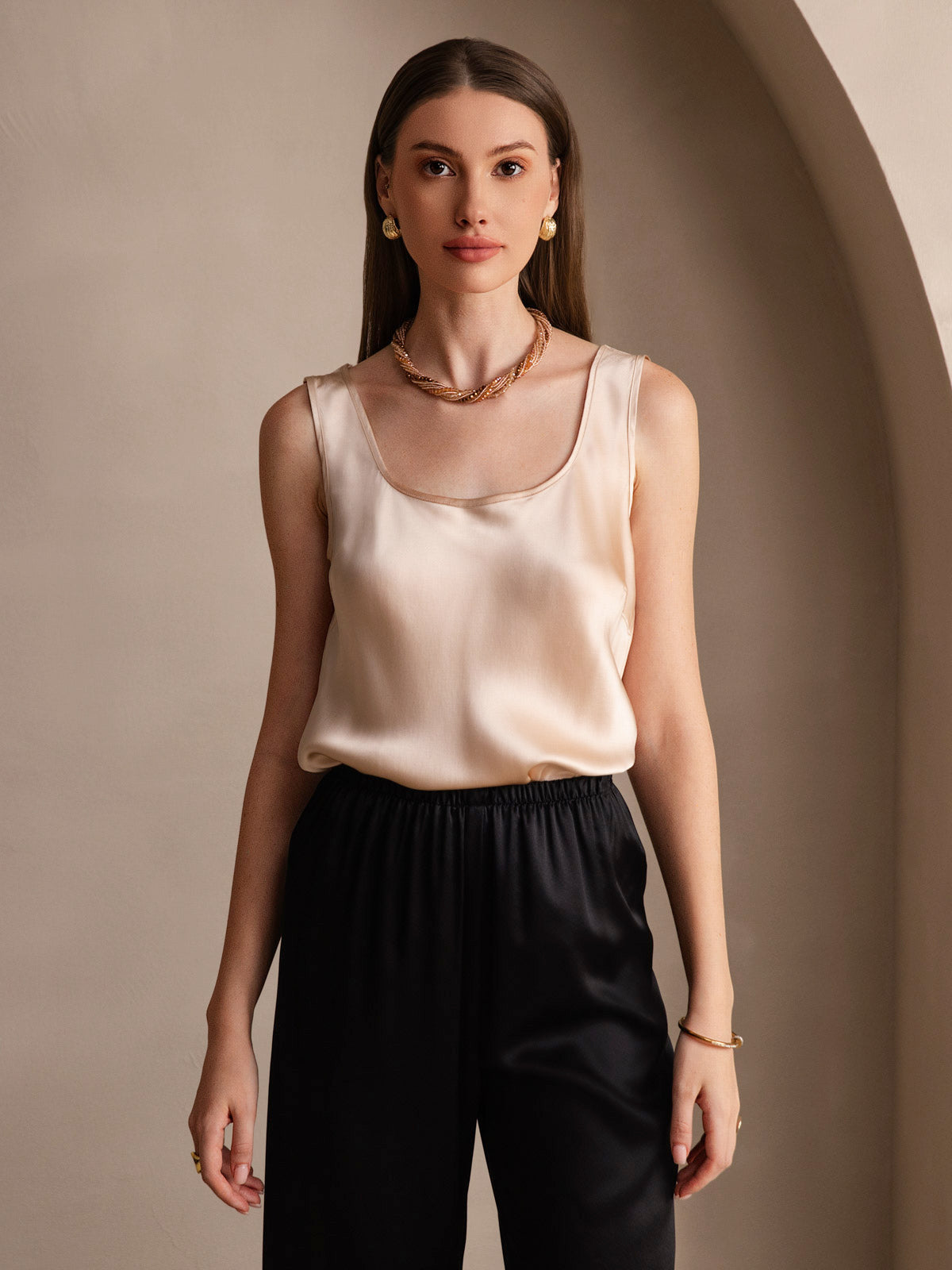 [Champagne] SilkSilky  19Momme Silk U Neck Camisole Top 006