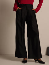 [Black] SilkSilky  32Momme Silk-Wool Blend Women's Pants 003