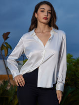 [White] SilkSilky  Long Sleeve Lapel Collar Women's Shirt 001
