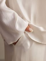 [White] SilkSilky  19Momme Machine-Washable Silk Long Sleeve Notch Collar Women's Pajamas 005
