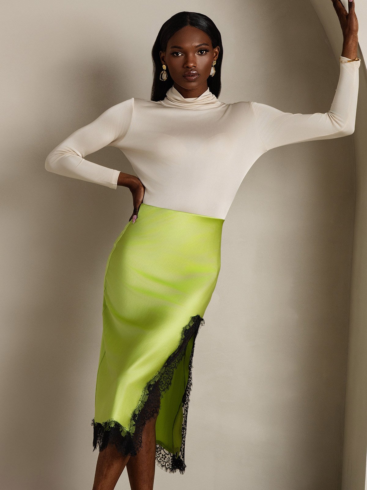 [Mint Green] SilkSilky  19Momme Silk Split Skirt 003