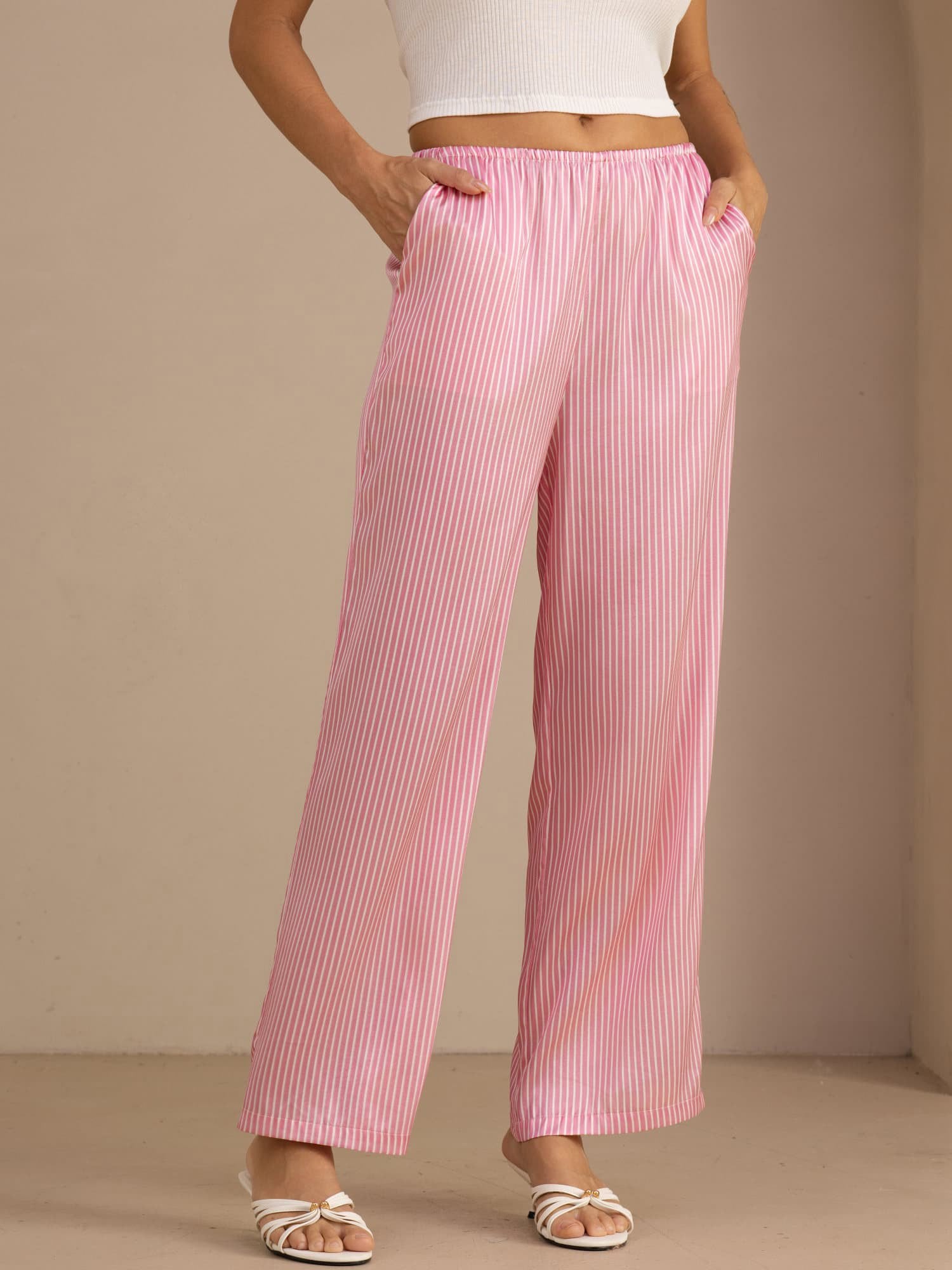 [Pink Pinstripe] SilkSilky Womens Pants 001