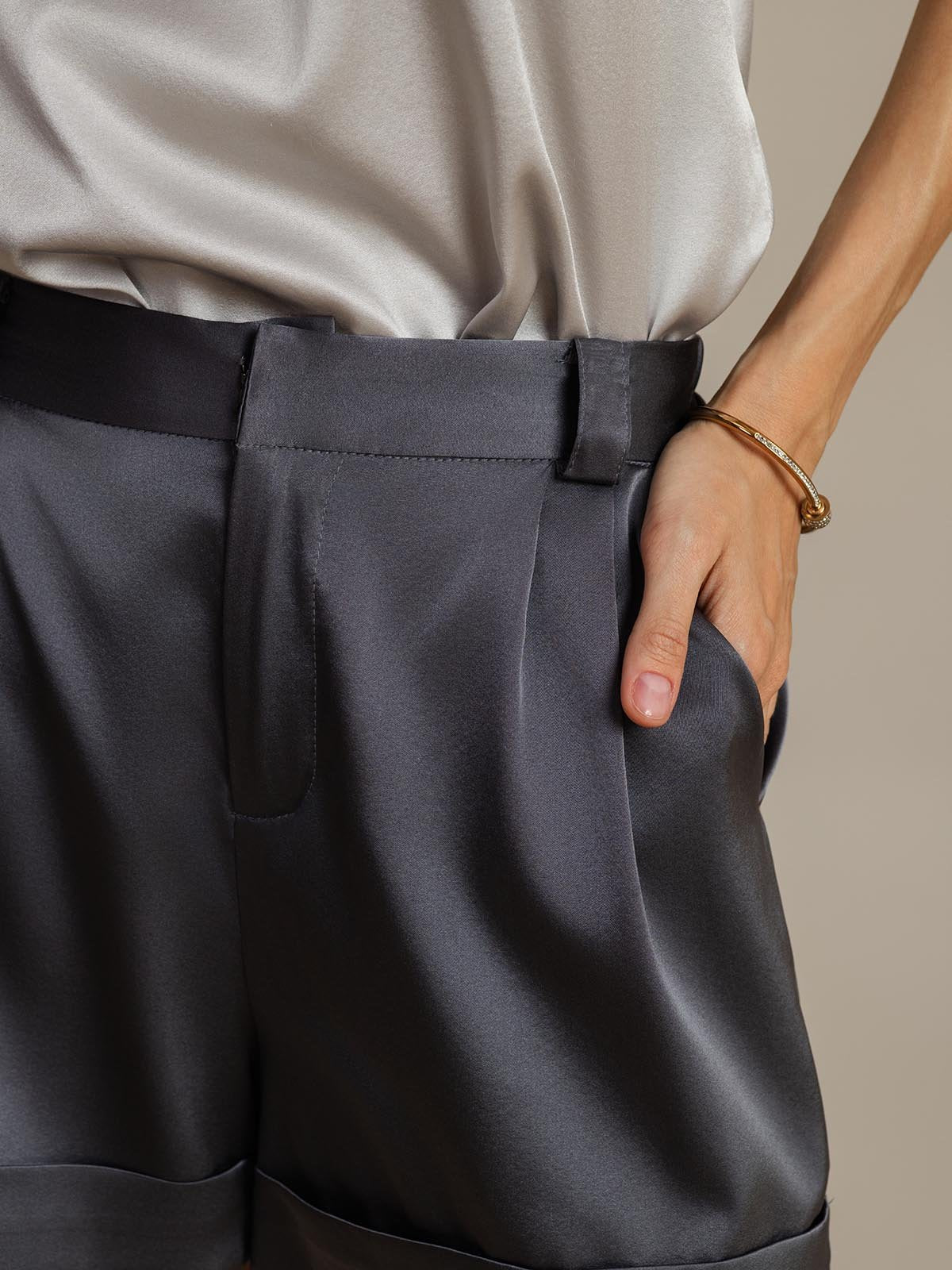 [DarkGray] SilkSilky 19Momme Silk Womens Shorts 004