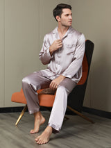 [Pale Mauve] SilkSilky  Long Sleeve Notch Collar Men's Pajamas 001