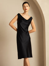 [Black] SilkSilky  Sleeveless Cowl Neck Dress 006
