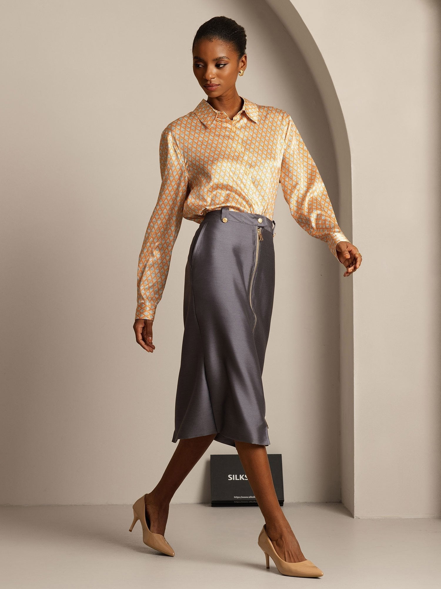 [Gray] SilkSilky  32Momme Silk Split Skirt 006,