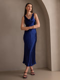 SilkSilky US Pure Silk Sleeveless Boat Neck Dress DarkBlue 005