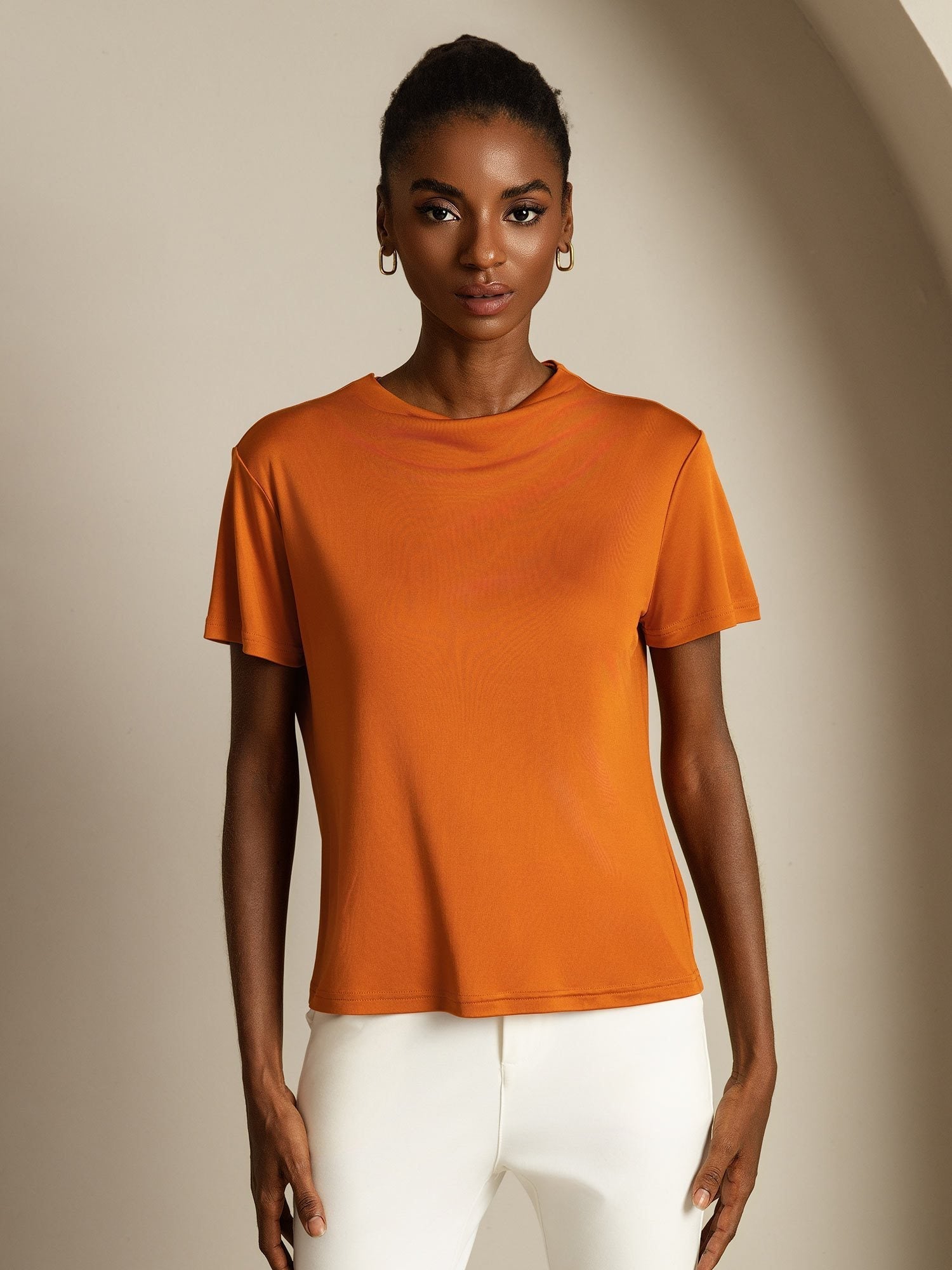 [Orange] SilkSilky  Pure Silk Collar Women's T-Shirt 003