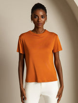 [Orange] SilkSilky  100% Silk Jersey Short Sleeve Mock Neck Women's T-Shirt 003
