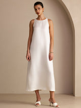[White] SilkSilky Sleeveless Crew Neck Dress 001