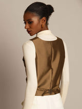[Bronze] SilkSilky  32Momme Silk-Wool Blend Sleeveless V Neck Women's Vest 003