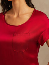 [Wine] SilkSilky  19Momme Machine-Washable Silk Short Sleeve Round Neck Nightgown 004