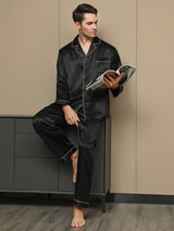 [Black] SilkSilky  Long Sleeve Notch Collar Men's Pajamas 001