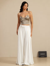 [Khaki] SilkSilky  Spaghetti Strap V Neck Camisole Top 009