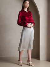 [Wine] SilkSilky  Long Sleeve Lapel Collar Women's Shirt 006