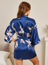[Dark Blue] SilkSilky  19Momme 3/4 Sleeve Women's Robe 002