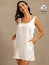 [White] SilkSilky  19Momme Machine-Washable Silk Sleeveless Scoop Neck Nightgown 001