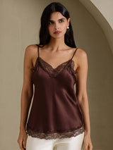 [Brown] SilkSilky  Spaghetti Strap V Neck Camisole Top 001