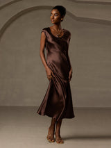 [Coffee] SilkSilky  Cap Sleeve Dress 006