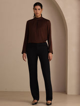 [Coffee] SilkSilky  Long Sleeve Stand Collar Women's Blouse 007