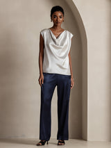 [Light Gray] SilkSilky  Cap Sleeve Cowl Neck Women's T-Shirt 005
