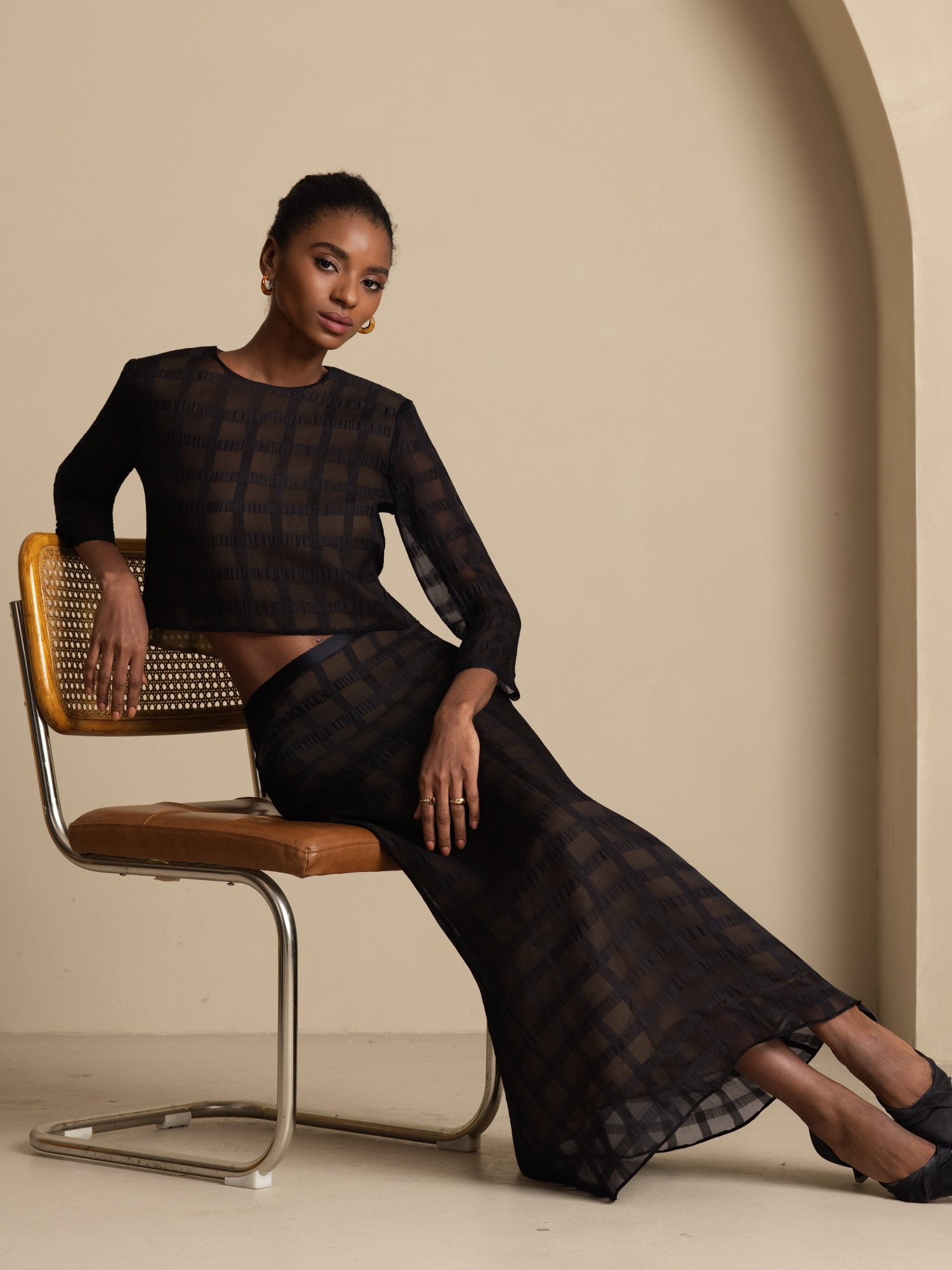 [Black] SilkSilky Pure Silk Skirt 007