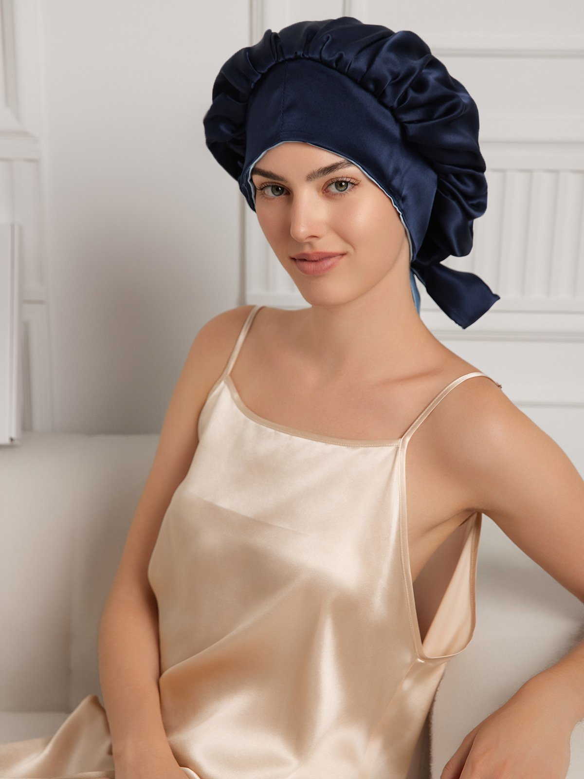 SilkSilky  Pure Silk Sleep Cap DarkBlue 003