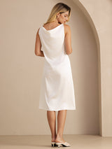 [White] SilkSilky  Sleeveless Cowl Neck Dress 002