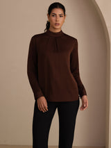 [Coffee] SilkSilky  Long Sleeve Stand Collar Women's Blouse 003