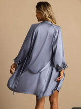 [Steel Blue] SilkSilky  Pure Silk 3/4 Sleeve V Neck Women's Pajamas 002