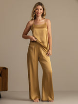 [Tan] SilkSilky  19Momme Machine-Washable Silk Spaghetti Strap Scoop Neck Camisole Set 006