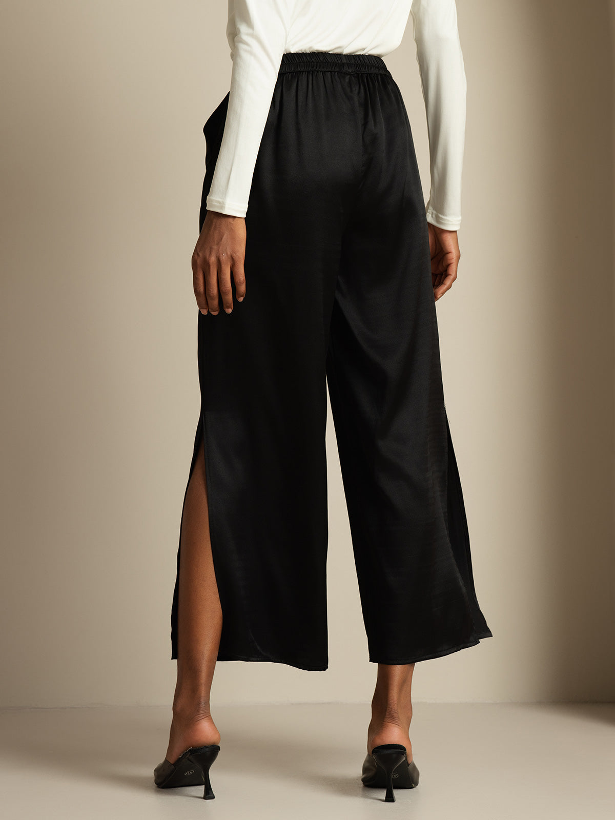 [Black] SilkSilky  19Momme Silk Split Women's Pants 002,