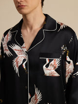 [Black] SilkSilky  Long Sleeve Notch Collar Men's Pajamas 005