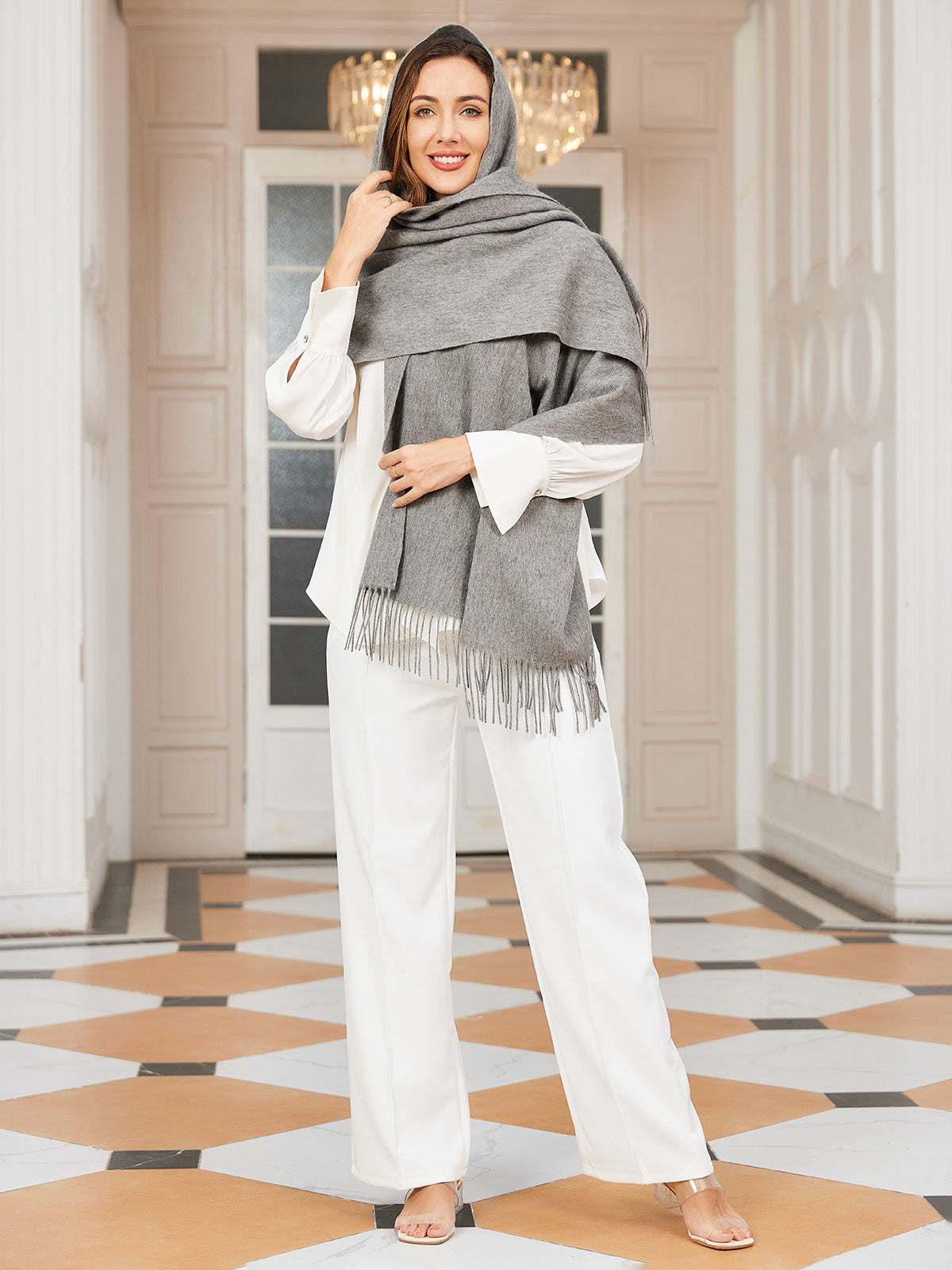 [Gray] SilkSilky  Wool Scarf 002