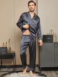 SilkSilky US 19Momme Pure Silk Long Sleeve Lapel Men's Pajamas DarkGray 005