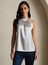 [Light Gray] SilkSilky  Sleeveless Halter Women's T-Shirt 003