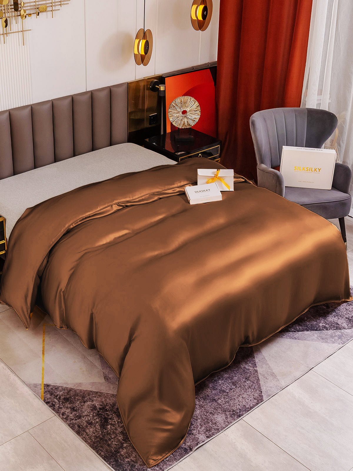 SilkSilky US 19Momme Pure Silk Duvet Cover Coffee 001